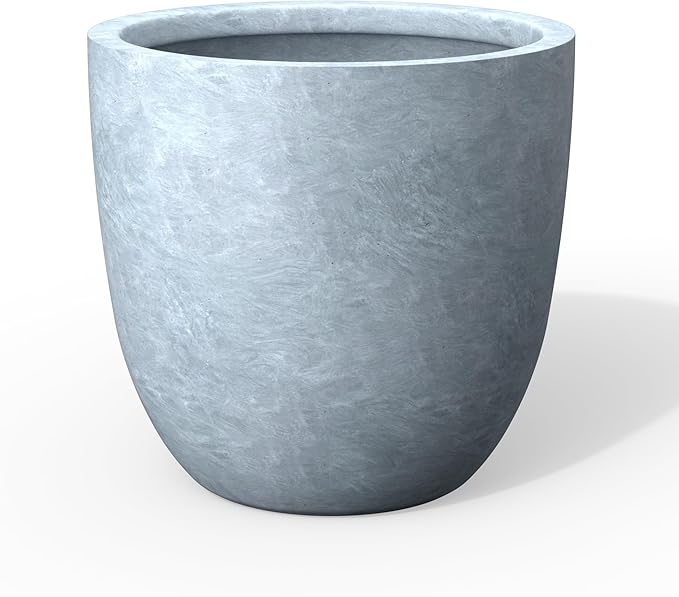 Kante Round Concrete Planter, Large Outdoor Indoor Garden Pots with Drainage Hole, 14-Inch Diameter Flower Pots for Patio, Garden and Home, Slate Gray