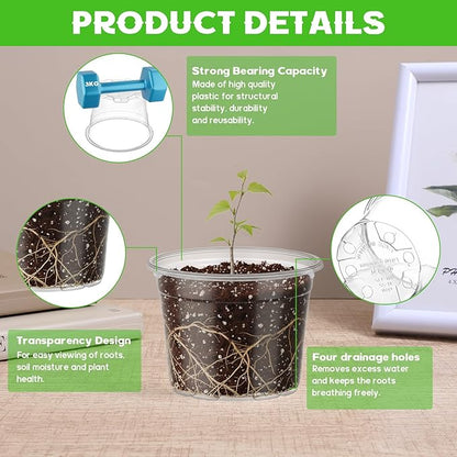 240 Pcs Clear Mini Plastic Plant Pot with Drainage Holes, 3 Inch Nursery Seedling Pots Seed Starter Round Plastic Pots for Succulent Plants Cuttings Transplanting, Indoor Outdoor Use