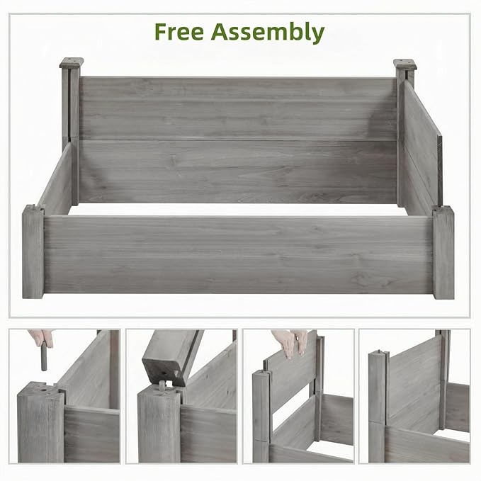 8x2ft Outdoor Wooden Raised Garden Bed,Elevated Planting Planter Box for Vegetables/Garden/Lawn/Patio,Gray, 96 x 24 x 9in