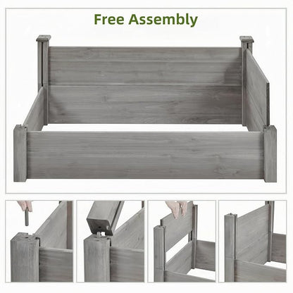 8x2ft Outdoor Wooden Raised Garden Bed,Elevated Planting Planter Box for Vegetables/Garden/Lawn/Patio,Gray, 96 x 24 x 9in