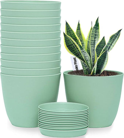 6inch 12Pack Plant Pots, Plastic Planter for Indoor Outdoor Flowers Plants, Green