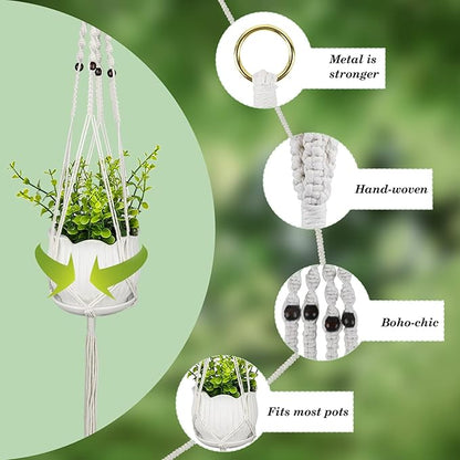 2Pack Macrame Plant Hanger for 5 to 10 Inch Plant Pots Hanging Plant Holder Handmade White Cotton Rope Flower Pot Holder Basket plant holder Suitable for Herb and Flower Indoor Outdoor Boho Home Decor