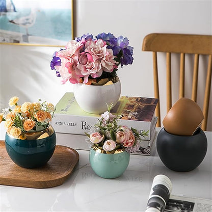 Green Gold Spherical Ceramic Plant Pots Succulent Small Plant Pot Indoor Modern Decorative Indoor-Outdoor Garden Plant Pots with Drainage Holes - Plants Not Included 3.94 x 3.94 x 3.15 Inch