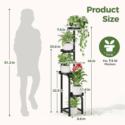 Bamworld Tall Plant Stand Indoor Outdoor, Corner Metal Flower Pot Stands for Multiple Plants, 4 Tier Heavy Duty Plant Shelf for Patio Garden Balcony Living Room Bedroom(Patent Design)