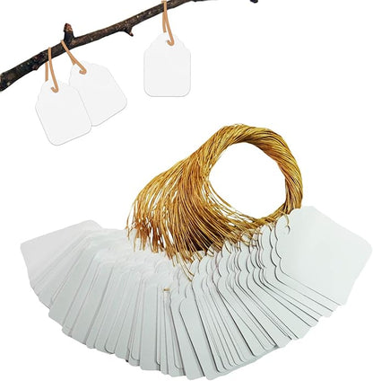 BEADNOVA Plant Hanging Tags 100pcs Tags with String Reusable Plant Labels Markers Plastic Garden Signs Garden Markers for Outdoor (2 Inch, White)