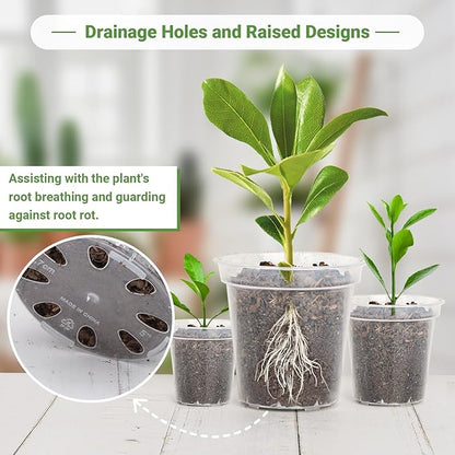 GREANER 30 Pack 3/4/5 Inch Clear Nursery Pots, Reinforced Plastic Pots Variety Pack for Plants, Transparent Plant Pots with Drainage Holes for Orchid and Succulents