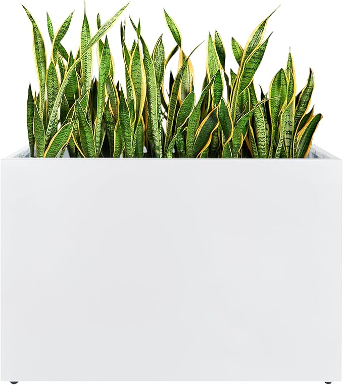 Metal Planter Box, No Installation Galvanized Steel Folding Rectangular Planter with Drainage Holes, 35.5"x 10"x 28" White Outdoor Planter for Porch/Patio/Garden