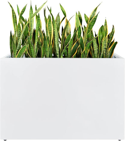 Metal Planter Box, No Installation Galvanized Steel Folding Rectangular Planter with Drainage Holes, 35.5"x 10"x 28" White Outdoor Planter for Porch/Patio/Garden