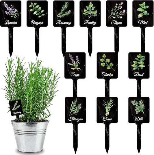 UPINS 24Pcs Acrylic Garden Herb Signs,Herb Garden Plant Labels Markers for Outdoors Black Waterproof Tags Signs with Printed Name for Indoor Outdoor Gardens Plants Potted