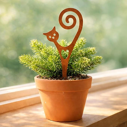 Cat Garden Stake – Rust-Resistant Powder-Coated Metal Plant Pick for Indoor & Outdoor Pots & Garden Beds