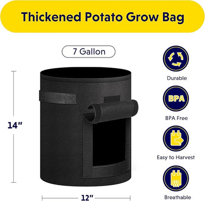 iPower Potato Grow Bags with Flap 7 Gallon 6 Pack, Garden Planting Pot with Durable Handle and Harvest Window, Thickened Nonwoven Fabric Container for Potato, Tomato, Carrot, Vegetable and Fruits