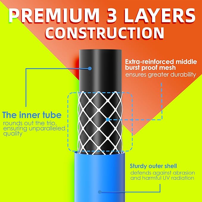 5/8 IN. × 90FT. Flexible Rubber Garden Hose, High Flow 5/8" I.D. Brass Fitting No Memory Durable Heavy Duty Water Hose for Watering, Irrigation, Water Transfer Pump