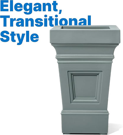 Step2 Atherton Square Planter, Large Planters for Outdoor Plants, Gardening and Flower Pot for Patio or Porch, Efficient Drainage, Durable Plastic, Sage Gray, 2-Pack