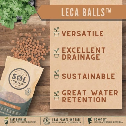 Sol Soils LECA Balls - Lightweight & 100% Natural Hydroponic Clay Pebbles for Plants - Soil Amendments to Improve Drainage, Aeration, and Support Healthy Root Growth - 1 Gallon