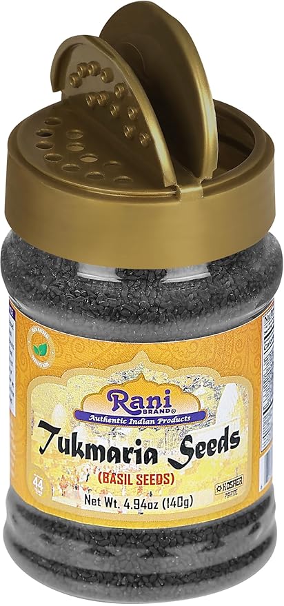 Rani Tukmaria (Natural Holy Basil Seeds) 4.94oz (140g) PET Jar Used for Falooda / Sabja Dessert, Spice & Ayurveda Herbal ~ Gluten Friendly | NON-GMO | Kosher | Vegan | Indian Origin