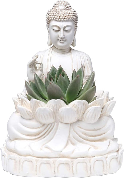 Buddha Planter – 9.5" Tall Polyresin - Zen Plant Pot Holder for Succulent, Flower, Cactus - Garden Lotus Statue Indoor or Outdoor Decor