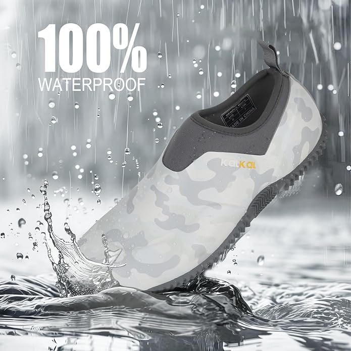 Kalkal Men's Rain Boots, Waterproof Garden Shoes, Neoprene Rubber Footwear for Camping, Lawn Care, Gardening and Yard Work(Size 6-14)