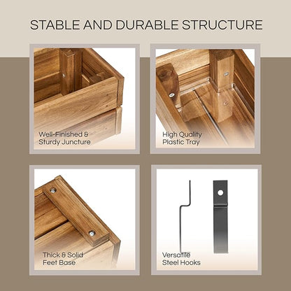 Wooden Planter Box, Storage Box 17”L x6”W x5.5”H with Crate Style, Acacia Wood Flower Container, Rustic Rectangle Planter for Planting, Decor and Storage - 3 Colors (Golden Teak)