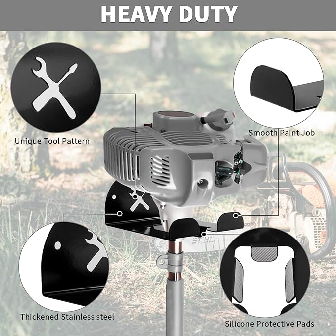 Upgraded Trimmer Rack Wall Mount - 8" Heavy Duty Weed Eater Hanger for Garage Wall Bracket, Garden Power Tool Holder Organizer Hooks for Grass Trimmer, Hedge Trimmer, Leaf Blower and Chainsaw, Black4