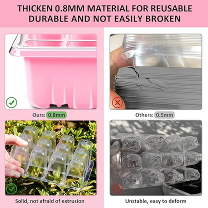 YAUNGEL Seed Starting Trays, 10 Pack 120 Cells Thicken Seed Starter Tray Kit with Humidity Dome/Heightened Lids Durable Growing Trays for Greenhouse & Gardens, Pink
