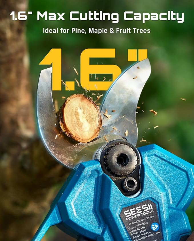 SEESII 2-in-1 Pole Pruning Shears: 1.6" Cutting Diameter Cordless Electric Pole Pruners - Brushless Motor, Dual 4.0Ah Batteries, Extra SK5 Blade, 4 Modes Adjustable Branches Cutter for Tree & Flower