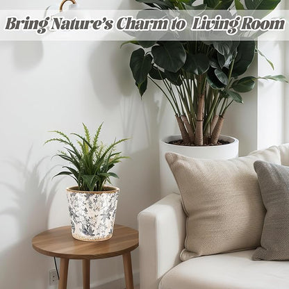 Farmhouse Ceramic Planter 5.5 Inch Large Plants Pot Crack Beige Gray Flowers Plant Pots with Drainage Hole Indoor Plants Kitchen Rustic Antique Decor Gift