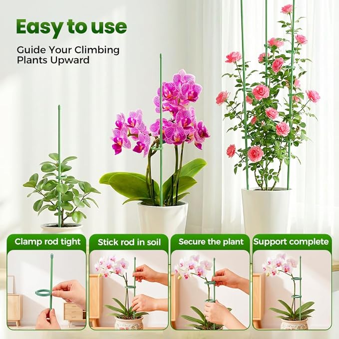 Extendable Plant Stakes, 17 Inch Plant Support Stakes with Clips, Sturdy Plant Stakes for Indoor Outdoor,Garden Sticks for Tomato,Orchid,Climbing Plants (45cm, 5Pcs)