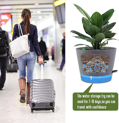 Self Watering Pots for Indoor Plants,12 inch Planters with Drainage Holes Plastic Flower Pots with Deep Reservoir, Grey Speckles