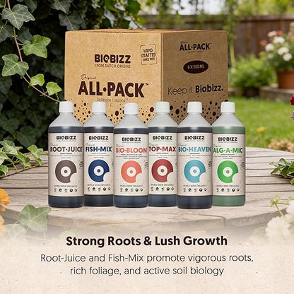 BioBizz All·Pack Outdoor - Complete Organic Nutrient Kit (6 x 16.9 fl oz) | Natural Fertilizer for Outdoor Plants, Soil Enhancer, Root & Bloom Booster for Garden Growth