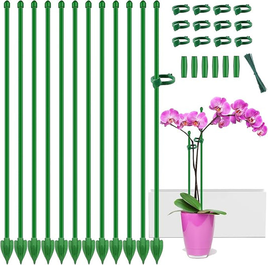 Plant Stakes for Indoor Plants,Toylin 15 Inch Plant Support Stick Orchid Stakes with Spikes and Clips, Plant Poles Extended to 3/4/5ft for Monstera Tomato Orchid Potted Plants Flower (20PCS Green)