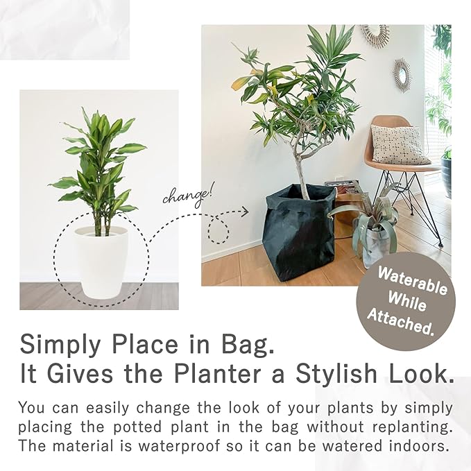 Planter Cover, Washable Kraft Paper Storage Bag, Interior, Case, Special Kraft Paper, Durable, Foldable, Toy Box, Stylish, Reliable Japanese Company, (Gray, Large)