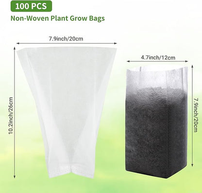 Greaner Nursery Growing Bags - 7.8x10.2 inches, 100PCS Non-Woven Biodegradable Plant Nursery Bags, Seed Starting Pots Pouches for Vegetables, Flowers, Fruits, Trees, Home Garden Supply