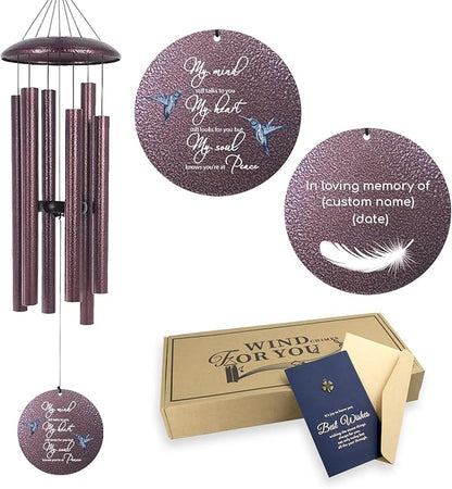 ASTARIN 36" Large Deep Tone Personalized Sympathy Wind Chimes, Memorial Wind Chime for Loss of Mother Father Loved One, Hummingbird Bereavement Gifts Decor Outdoor Patio Garden, Produced in USA