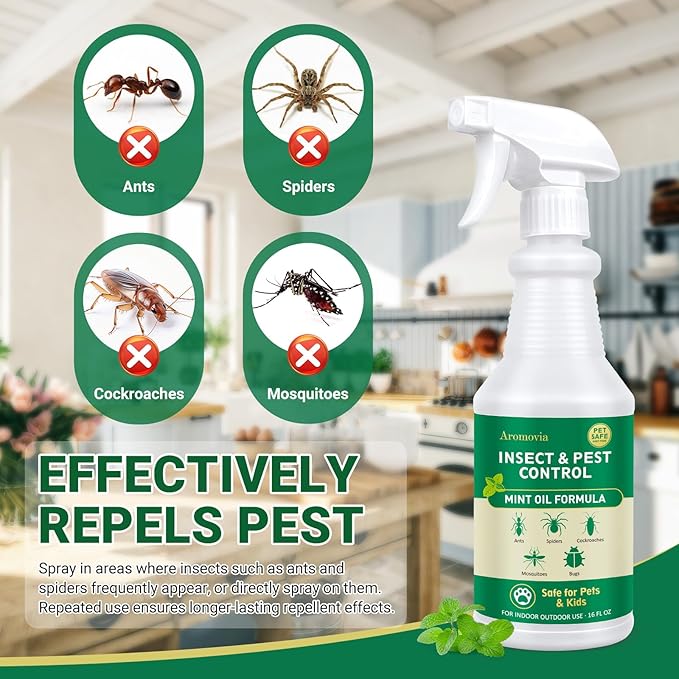 Peppermint Oil Insect Repellent Spray 16 OZ, Natural Indoor & Outdoor Bug Control for Spiders, Ants, Roaches, and More, Kids and Pets Safe, Suit for Garage Kitchen Attic Patio Basement