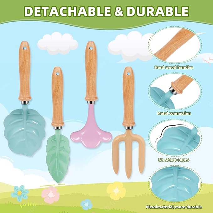 4PCS CPC Certified Kids Gardening Tools – Sturdy, Attractive & Long-Lasting Garden Set for Boys and Girls, Safe Outdoor Gardening Kit for Play & Learning