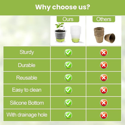 Sckee Clear Nursery Pots for Plants,30 Packs 4 inch Plastic Plant Pot Seedling Pots with Drainage Holes Silicone Base