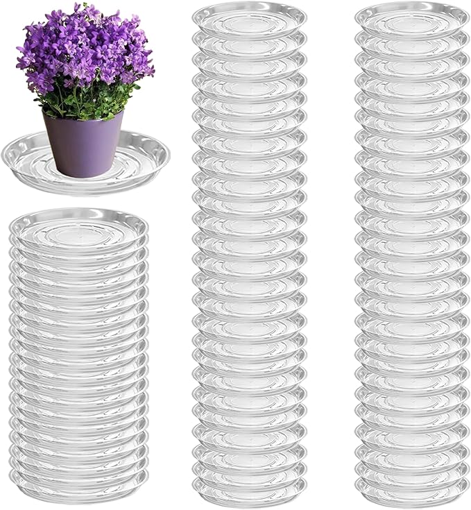 70 Packs 6" Clear Plant Saucers for Indoor Outdoor Use Heavy Duty Plastic Plant Trays for Planter Flower Pot Drip Trays to Catch Water, Bulk 4 to 20 Inch, Round Transparent