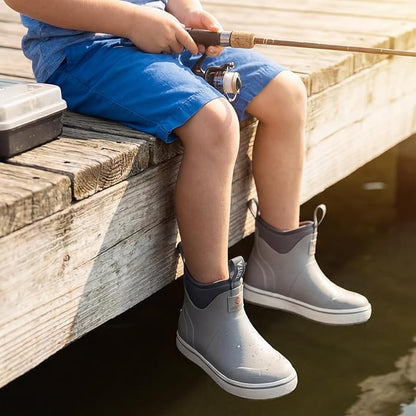HISEA Kids Easy-On Rain Boots for Boys and Girls, Warm Waterproof Insulated Deck Boots Non-Slip Rubber Ankle Boots
