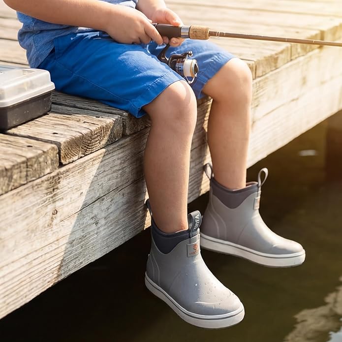 HISEA Kids Easy-On Rain Boots for Boys and Girls, Warm Waterproof Insulated Deck Boots Non-Slip Rubber Ankle Boots