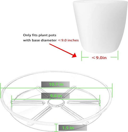 6 Pack Plant Saucers, 10 inch Clear Plant Trays, Durable Round Plastic Flower Plant Water Drip Tray for Pots Planter, Heavy Duty Plant Dish Pant Plate to Catch Water for Indoor & Outdoor