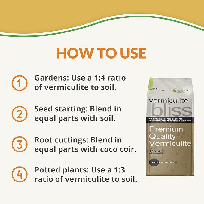 Vermiculite Bliss (16 Qts) - Organic Vermiculite for Gardening - 100% Natural Soil Amendment - Bulk Vermiculite for Plants, Potting Soil, & Seed Starting - Mixes with Garden Soil & Perlite for Plants