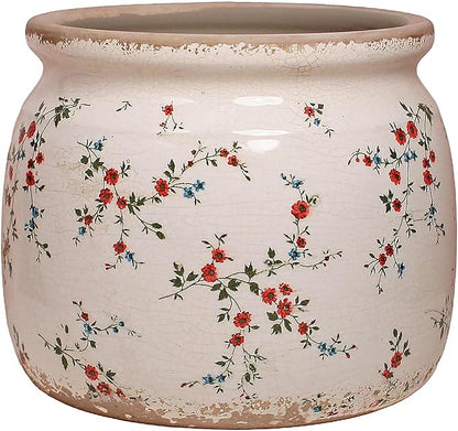 Cottagecore Ceramic Plant Pots, 6.29in French Country Floral Vase & Planters Indoor with Drainage, Distressed Cottage Farmhouse Home Decor for Balcony Bookshelf Table Centerpieces, Gifts for Grandma