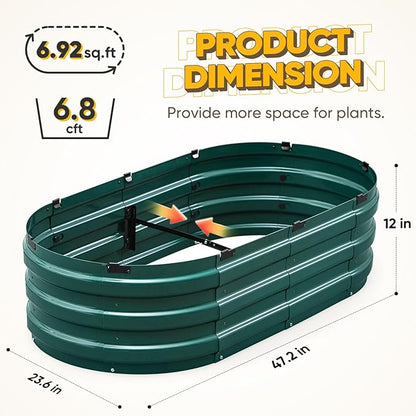 KING BIRD Raised Garden Bed Kit 2025 Upgraded 10-Minute Assembly Galvanized Planter Garden Box Outdoor for Gardening, Vegetables, Flowers, 47x24x12 in, Green