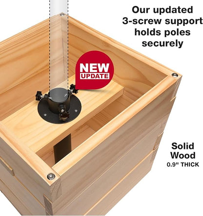 Large Decorative Wooden Planter w/ Universal Pole Support for String Light Poles, Umbrellas, Bird Feeders. Solid Wood Outdoor Garden Patio Box For Plants(Does not include Pole), 14"x14"x14", Natural