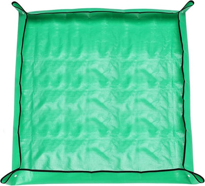 HARFINGTON Repotting Mat 39.4" x 39.4" PE Cloth Waterproof Plant Repotting Mat Foldable Portable Gardening Potting Tray with Plastic Buckle for Indoor Plant Change Soil Watering, Green
