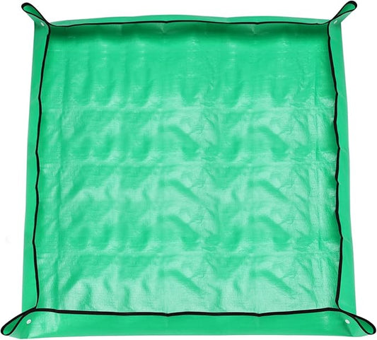 HARFINGTON Repotting Mat 39.4" x 39.4" PE Cloth Waterproof Plant Repotting Mat Foldable Portable Gardening Potting Tray with Plastic Buckle for Indoor Plant Change Soil Watering, Green