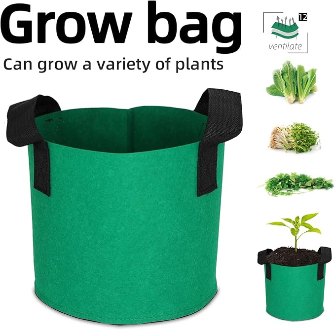 Grow Bags,Growing Pot Bags Garden Grow Bag Indoor Outdoor Fabric Aeration Plant Pot Container Flower Vegetable Pouch (Dark Green,12Gallon)