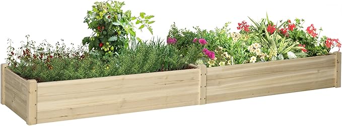 Outsunny 8x2ft Wooden Raised Garden Bed Kit, Outdoor Elevated Planter Box, Self Draining Bottom and Liner, Patio to Grow Vegetables, Herbs, and Flowers, Natural