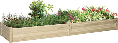 Outsunny 8x2ft Wooden Raised Garden Bed Kit, Outdoor Elevated Planter Box, Self Draining Bottom and Liner, Patio to Grow Vegetables, Herbs, and Flowers, Natural