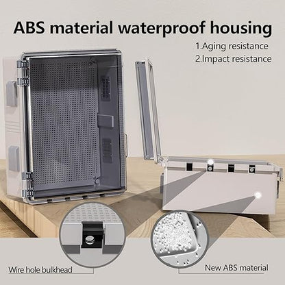 ABS Electrical Junction Box, Ventilated Design, Cable Grommets, IP65 Waterproof Enclosure, Indoor/Outdoor Use with Mounting Panel.. (Clear Cover, 17.7"x13.7"x7.9")